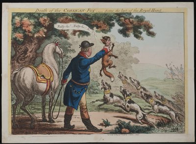 Morte di una volpe corsa – Scena finale della caccia reale, 1803 da James Gillray